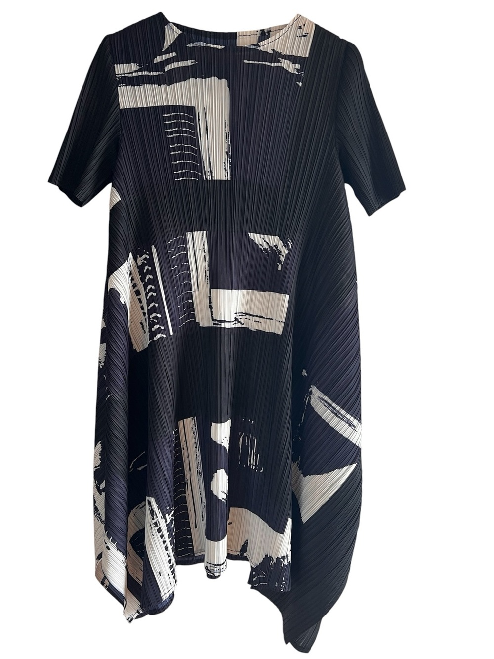 Abstract Pleated A-Line asymmetrical pointed hem midi dress excellent condition - Picture 3 of 11